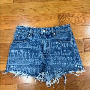 Alexander Wang Distressed Logo Blue Jean Shorts